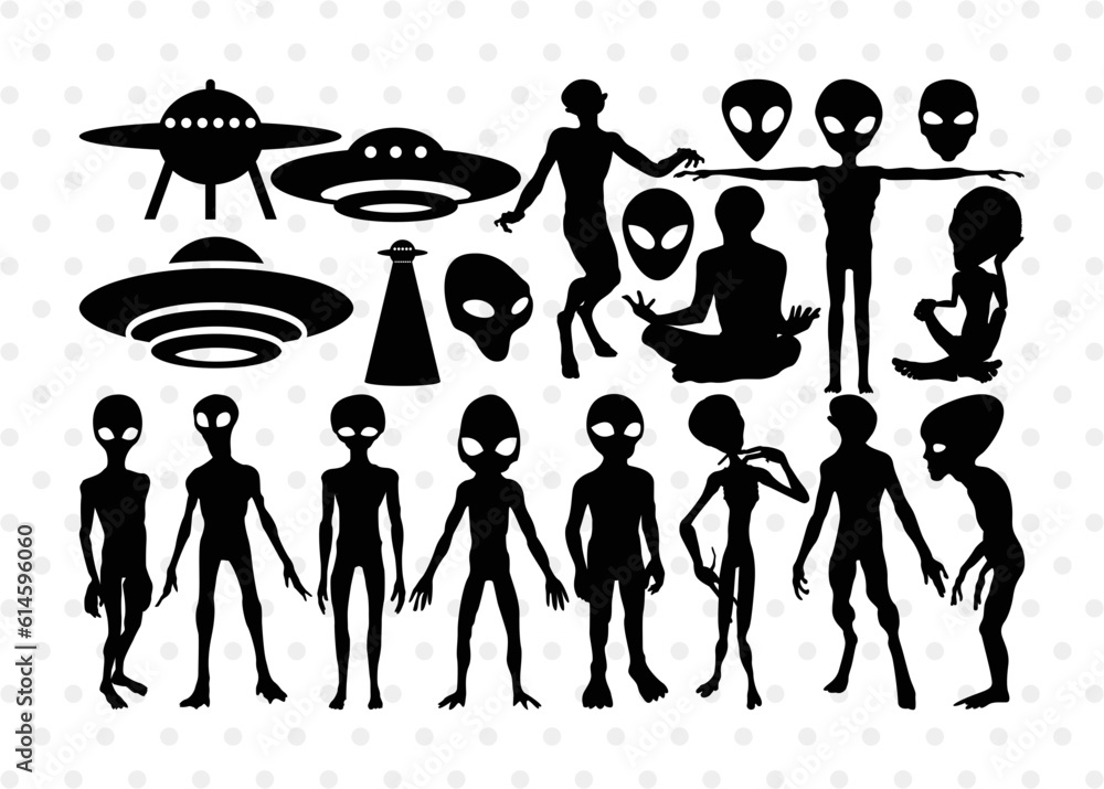Alien Silhouette, Alien SVG, Ufo Svg, Alien Face Svg, Alien Ufo Svg