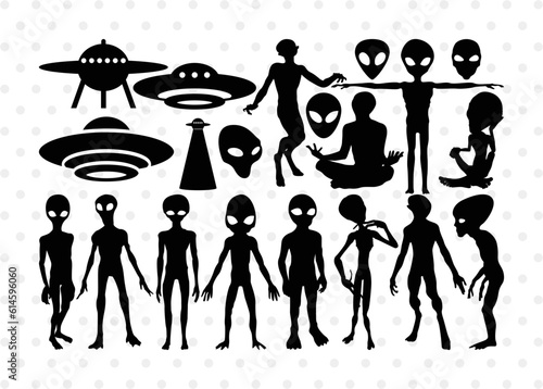 Alien Silhouette, Alien SVG, Ufo Svg, Alien Face Svg, Alien Ufo Svg, Alien Bundle, SB00335