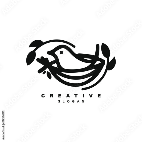 Line art bird nest logo symbol vector illustration for your brand or business