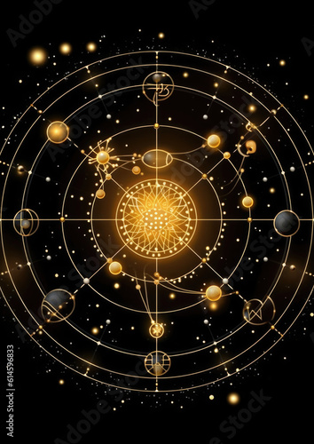 Zodiac sign of Libra, scales with magic light and stars in space,