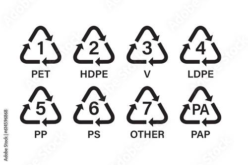 Plastic Recycled Symbol Collection Vector Icon. Collection of plastic recycling codes
