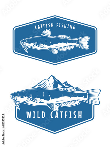 catfish fishing badge logo concept