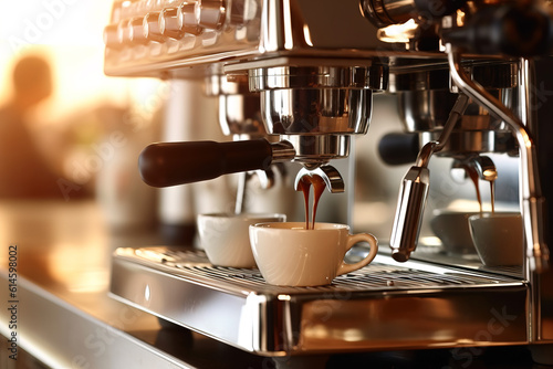 espresso machine pouring delicious coffee with crema