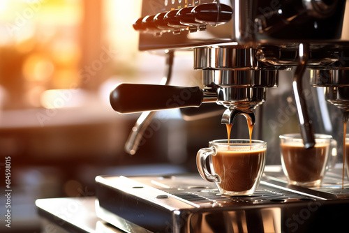 espresso machine pouring delicious coffee with crema