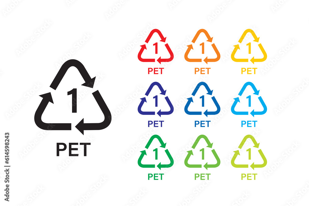 Plastic recycling symbol PET 1 vector icon. Plastic recycling code PET