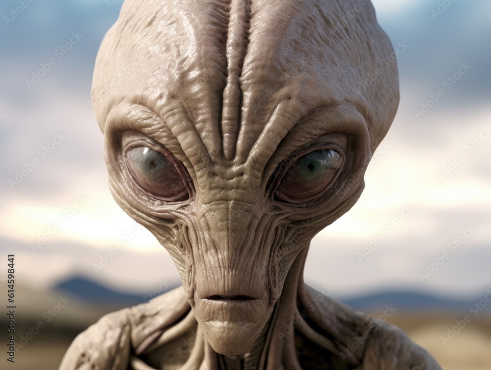 close up portrait of an alien staring at the camera