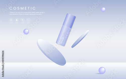 Purple cosmetic 3d background. cosmetics and skin care product ads template on white and purple background. Illustration vector 10 eps. 