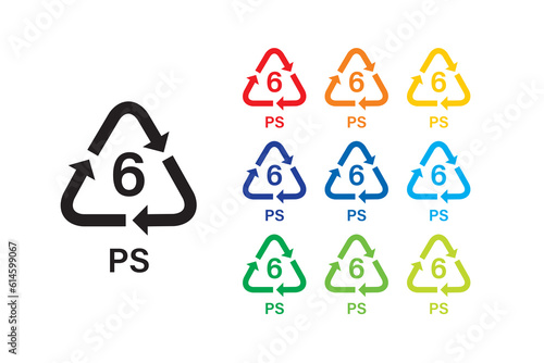 Plastic recycling symbol PS 6 vector icon. Plastic recycling code PS 6.