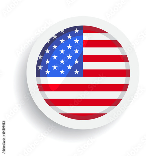 Round Shiny American Flag Icon Vector Illustration