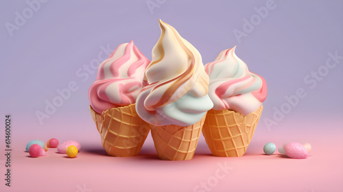 ICE cream Banner in waffle cone  3D illustration  marketing concept. Generative AI 