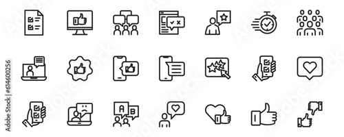 set icon line feedback and rating, rank, vector illustration