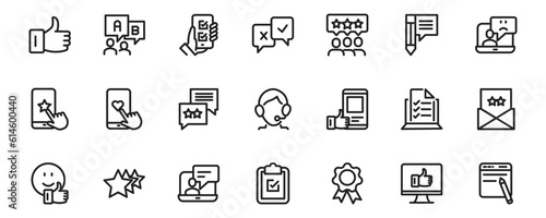 set icon line feedback and rating, rank, vector illustration