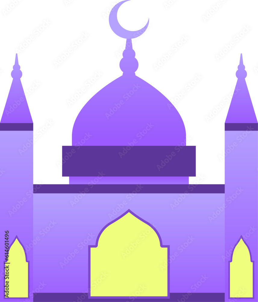 Mosque vector illustration. Shiny mosque icon for sign and symbol of muslim worship place. Mosque gradient icon of islam religion and muslim faith. Place of muslim to pray