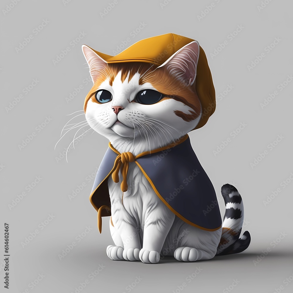 Fototapeta premium This adorable illustration features a small cat dressed in delicate clothing. The cute kitten is wearing stylish attire, showcasing the latest in pet fashion trends. 