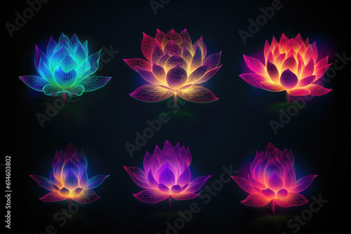 Set of lotuses flower  generative AI