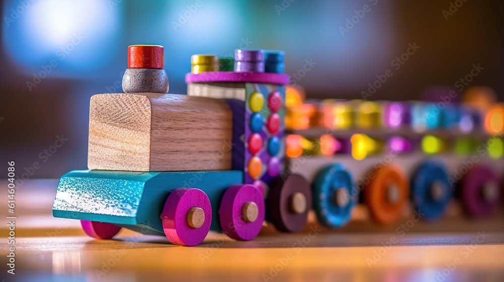 Wooden toy train with colorful blocs isolated Wooden toy train with colorful blocs isolated