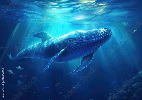 Blue whale in the sea.