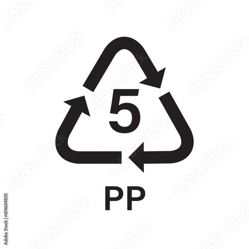 Plastic recycling symbol PP 5 vector icon. Plastic recycling code PP 5.