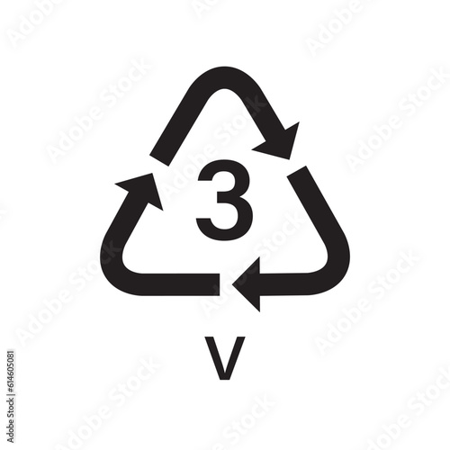 Plastic recycling symbol PVC 3 vector icon. Plastic recycling code PVC 3.