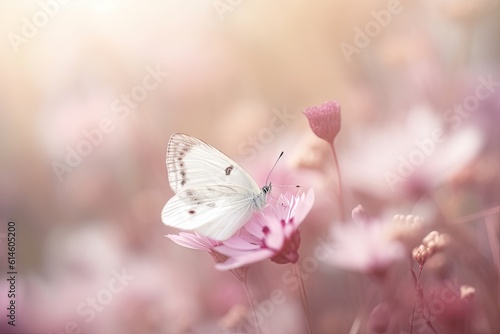 A white butterfly on a flower. 