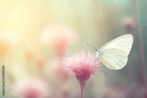 A white butterfly on a flower in the garden.