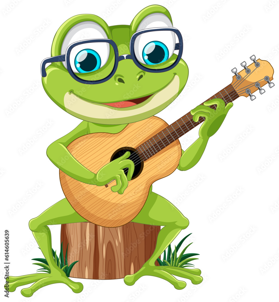Obraz premium Green Frog Playing Guitar Vector