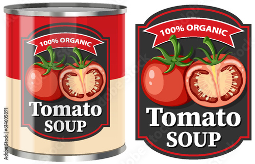 Tomato Soup in Food Can with Label Isolated