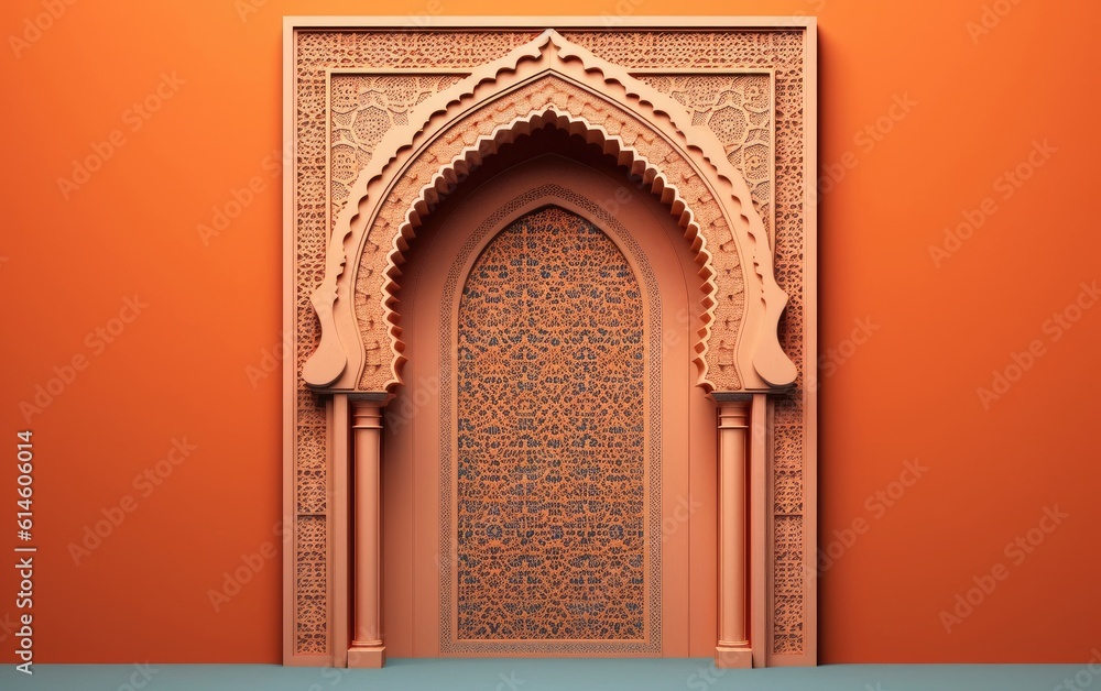 Arabic, Islamic style wall design with arch and Arabic pattern.  - obrazy, fototapety, plakaty 