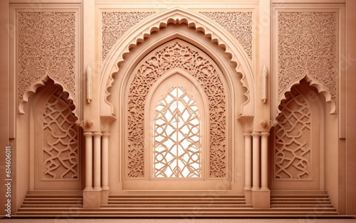 Arabic, Islamic style wall design with arch and Arabic pattern.  © hugo