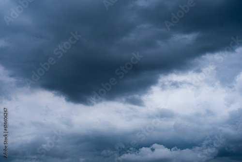 rainy season weather Overcast sky with rain clouds and storm. Strong gust of wind. Weather and environment concept.