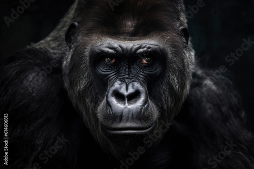 Portrait of a Gorilla with Intence Gaze extreme closeup. Generative AI © doomu