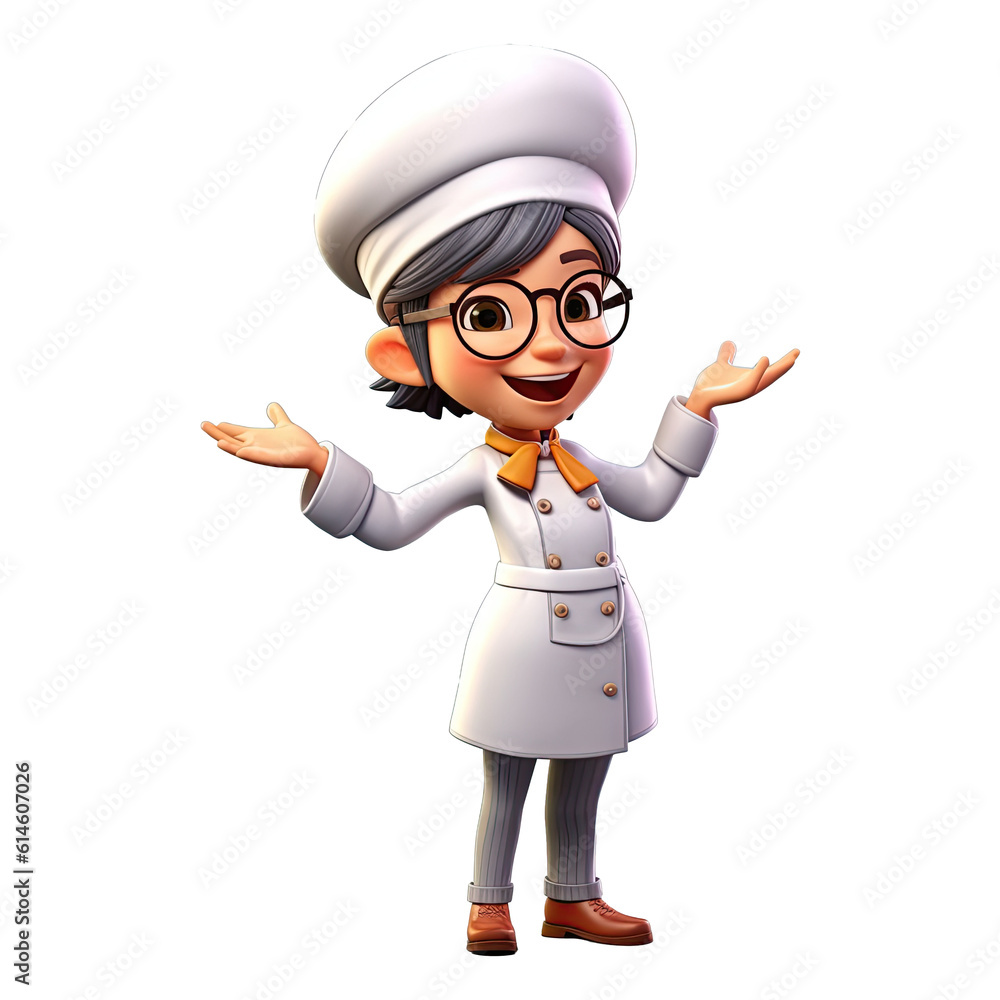 Cute cartoon female chef character on transparent background. Generative AI Cute cartoon female chef character on transparent background. Generative AI