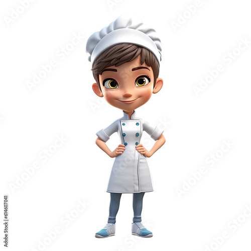 Cute cartoon female chef character on transparent background. Generative AI