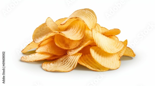 Pile of potato chips fluted close up on a transparent