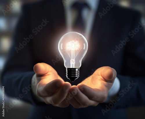 business hand holding illuminated light bulb, idea, innovation and inspiration concept.concept of creativity with bulbs that shine glitter, creativity with bulbs that shine glitter.