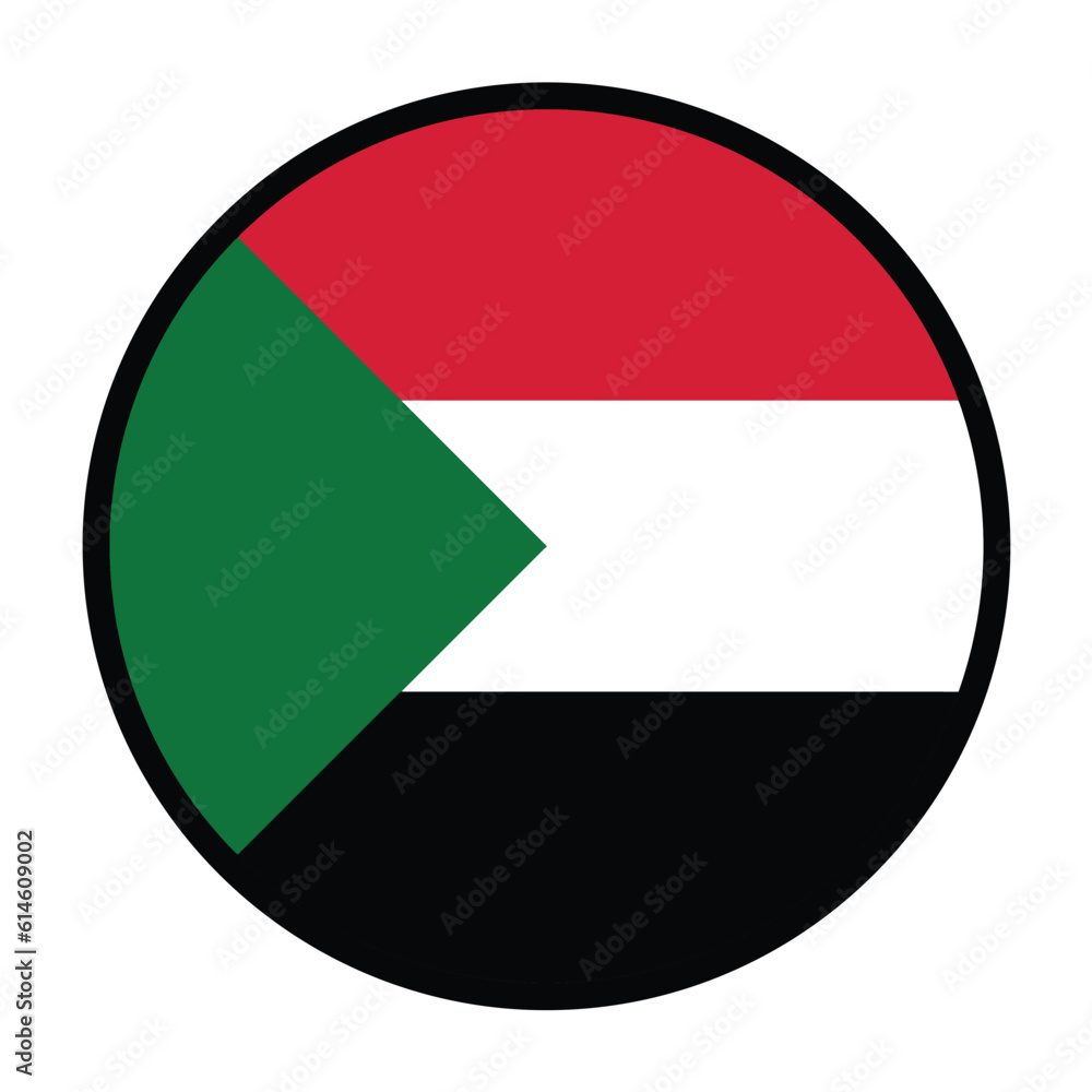 Round Sudan flag, flat vector logo icon. Simple vector button flag of Sudan. Round Sudan flag, flat vector logo icon. Simple vector button flag of Sudan.