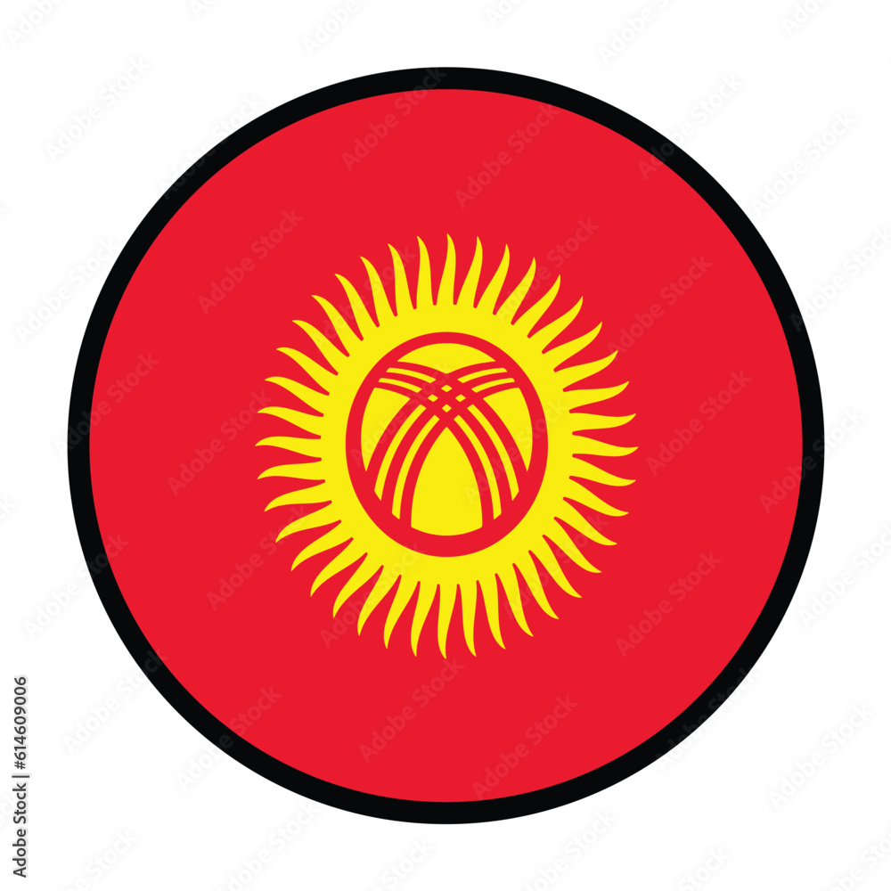 Round Kyrgyzstan flag, flat vector logo icon. Simple vector button flag of Kyrgyzstan. Round Kyrgyzstan flag, flat vector logo icon. Simple vector button flag of Kyrgyzstan.