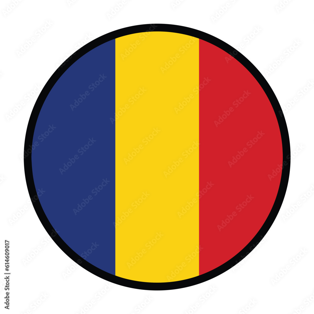 Round Romania flag, flat vector logo icon. Simple vector button flag of Romania.
