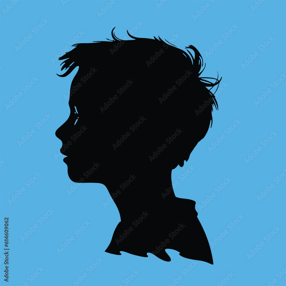 vector illustration of boy profile, black silhouette isolated on white ...