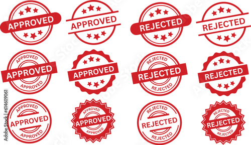 Approved and rejected round stamp sign, Red rubber stamp, Vector illustration isolated