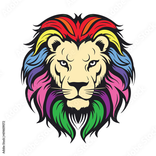 Lion head with colorful hair, Logo vector illustration design isolated
