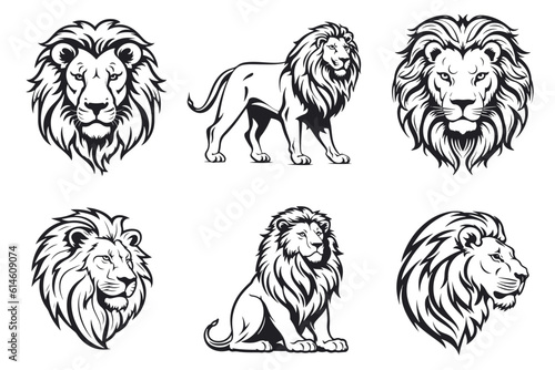 Set of Lion tattoo, Logo concept design collection. Vector illustration isolated