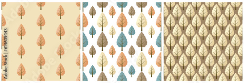 Set of Autumn Seamless Pattern Illustration Element Panoramic of Maple Trees Fallen in Cartoon Template Hand Drawn