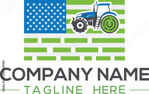 fully editable: Tractor logo, American Flag, modern, minimalist, creative logo design. photo