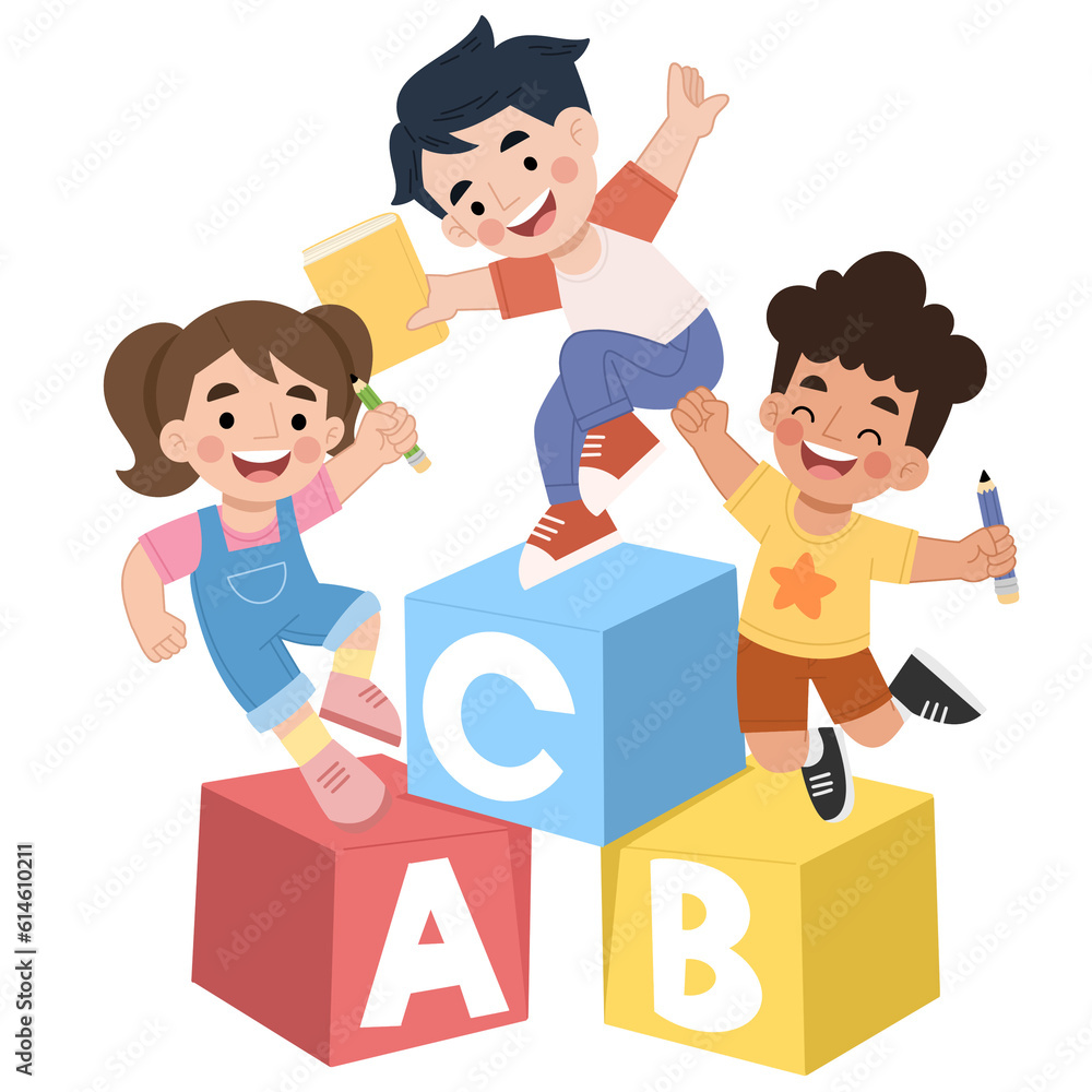 Cheerful kids illustration with abc alphabet blocks illustration children's day