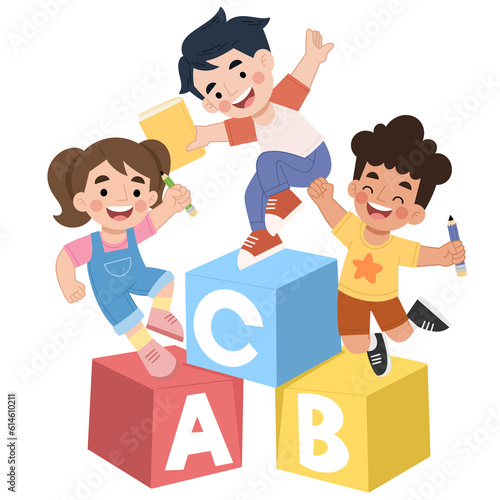 Cheerful kids illustration with abc alphabet blocks illustration children s day