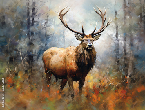 An Impressionist Painting of an Elk   Generative AI © Nathan Hutchcraft