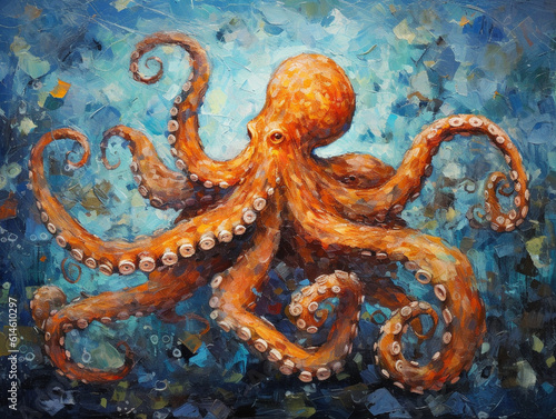 An Impressionist Painting of an Octopus   Generative AI