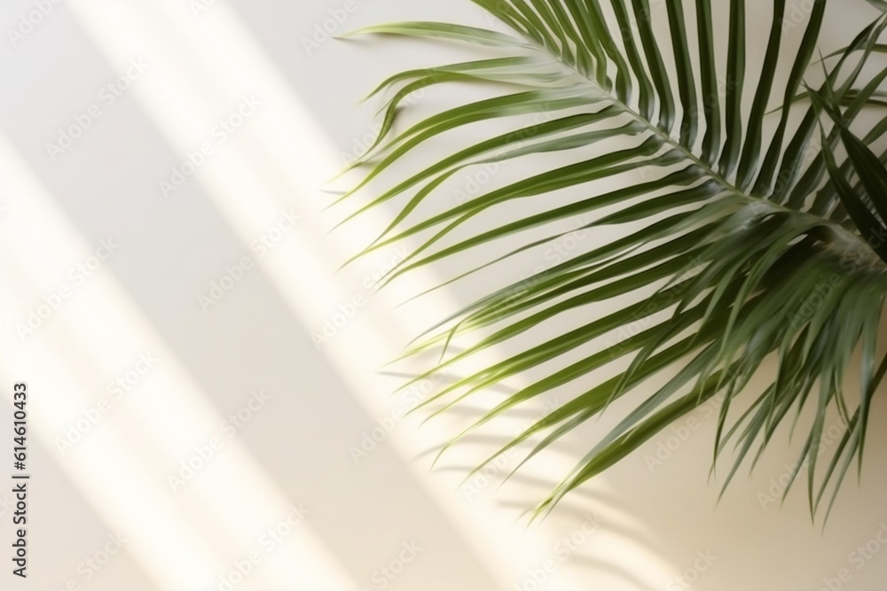 Fototapeta premium shadow from palm leaves on the Ivory wall. Minimal abstract background for product presentation.