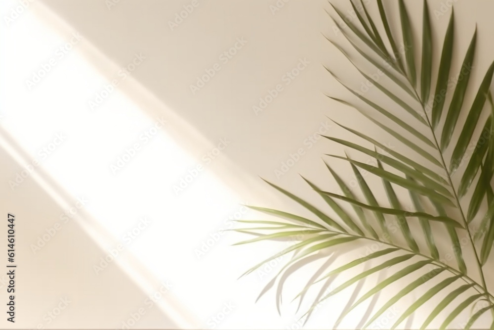 Fototapeta premium shadow from palm leaves on the Ivory wall. Minimal abstract background for product presentation.